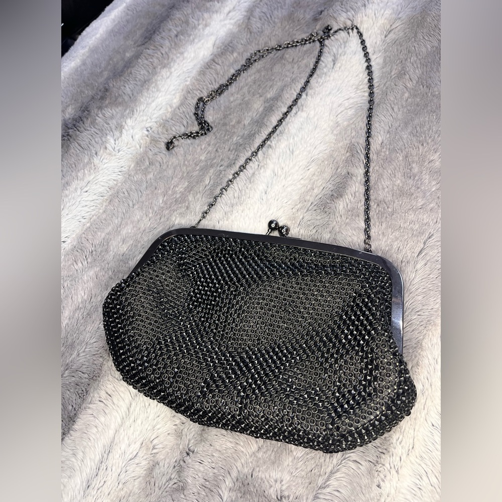 Mesh, metal, black purse